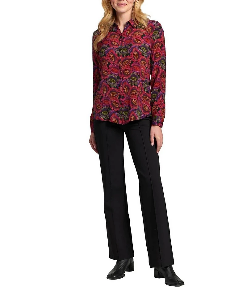APNY Woven Printed Spread Collar Long Sleeve Button Down Shirt