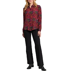 APNY Woven Printed Spread Collar Long Sleeve Button Down Shirt