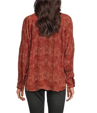 APNY Woven Printed Spread Collar Long Sleeve Blouse