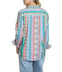 APNY Woven Printed Spread Collar Long Sleeve Boyfriend Shirt