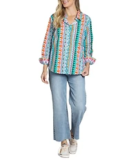 APNY Woven Printed Spread Collar Long Sleeve Boyfriend Shirt