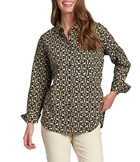 APNY Woven Printed Spread Collar Long Sleeve Button Down Shirt