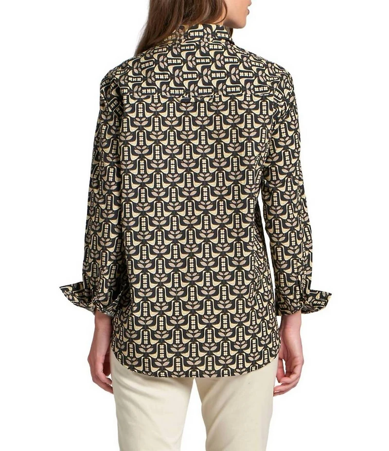 APNY Woven Printed Spread Collar Long Sleeve Button Down Shirt