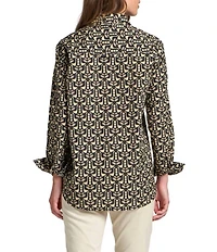 APNY Woven Printed Spread Collar Long Sleeve Button Down Shirt