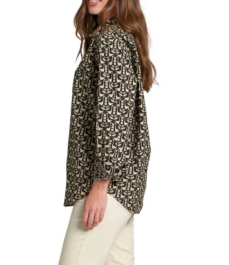 APNY Woven Printed Spread Collar Long Sleeve Button Down Shirt