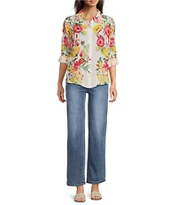 APNY Woven Printed Spread Collar Long Sleeve Button Down Shirt