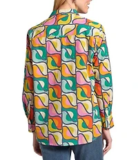 APNY Woven Printed Spread Collar Long Sleeve Button Front Shirt
