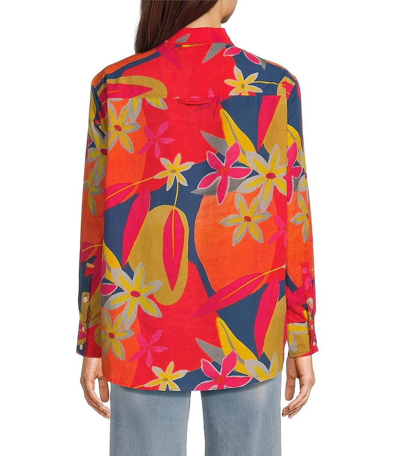 APNY Woven Abstract Print Spread Collar Long Sleeve Button Front Shirt