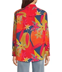 APNY Woven Abstract Print Spread Collar Long Sleeve Button Front Shirt