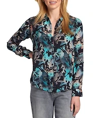 APNY Woven Printed Spread Collar Long Sleeve Hi-Low Shirt