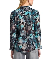 APNY Woven Printed Spread Collar Long Sleeve Hi-Low Shirt