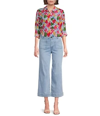 APNY Woven Printed Spread Collar Long Sleeve Shirt