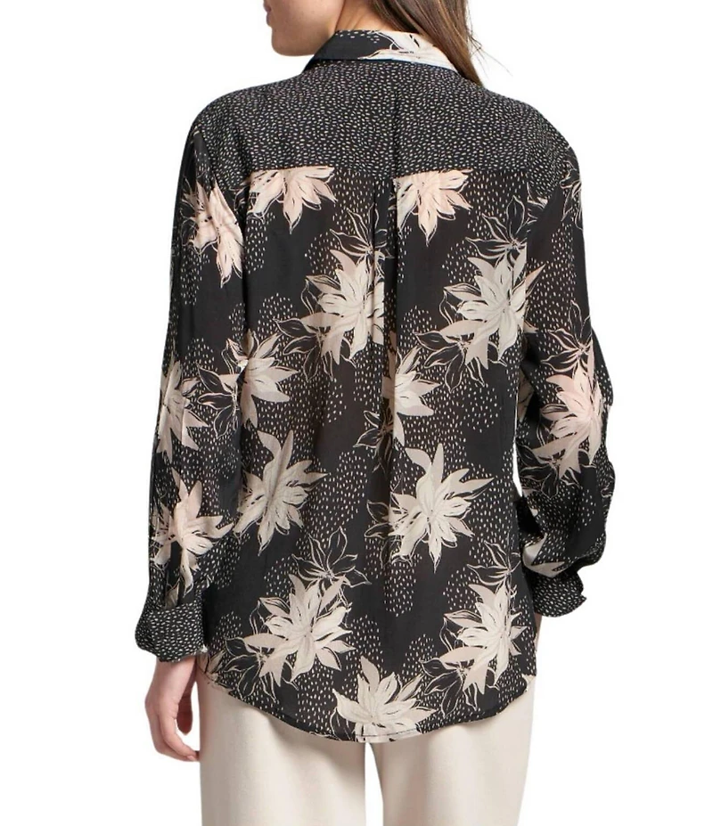 APNY Woven Printed Spread Collar Long Sleeve Shirt