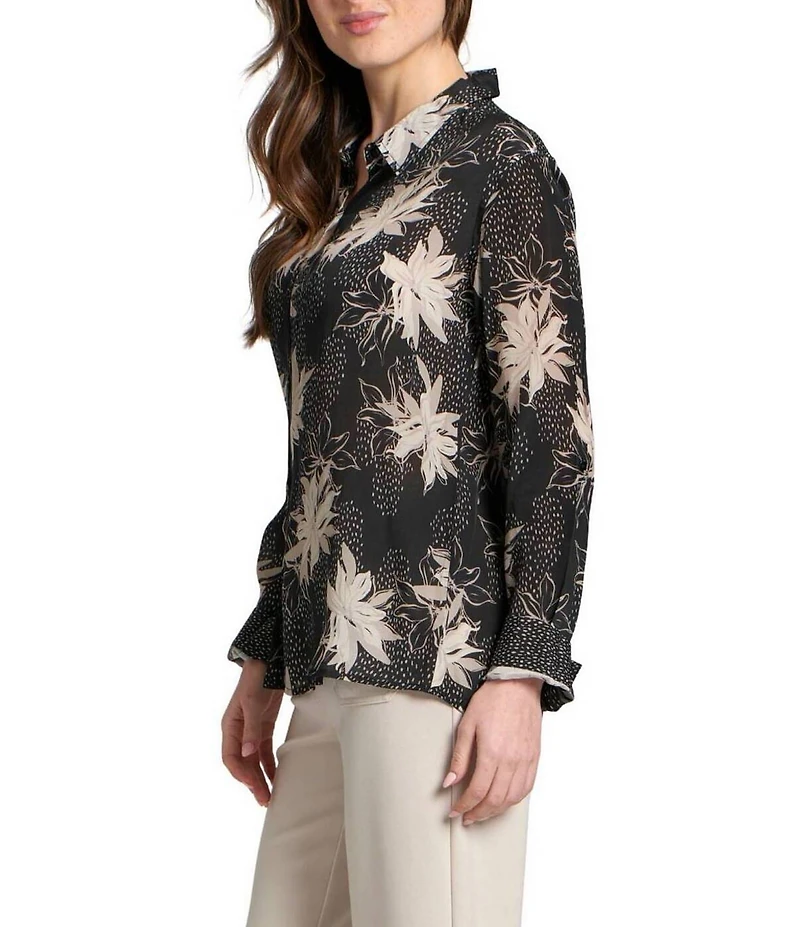 APNY Woven Printed Spread Collar Long Sleeve Shirt