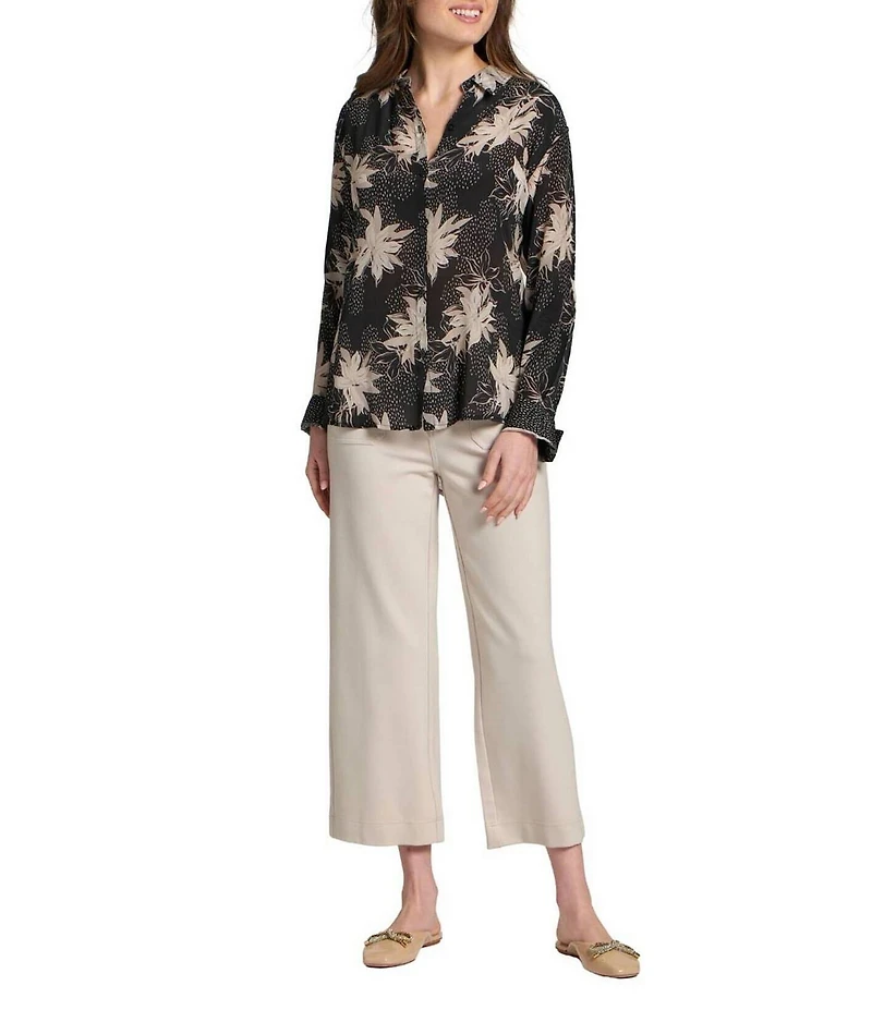 APNY Woven Printed Spread Collar Long Sleeve Shirt