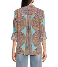 APNY Woven Printed Spread Collar Long Sleeve Shirt