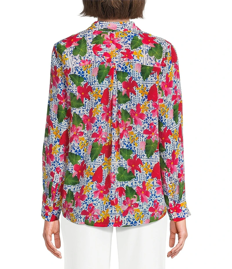 APNY Woven Printed Spread Collar Long Sleeve Shirt