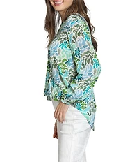 APNY Woven Printed Tassel V-Neck Long Sleeve Top