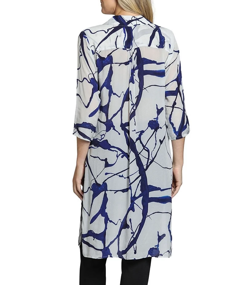 APNY Woven Printed V-Neck 3/4 Sleeve Button Down Tunic