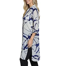 APNY Woven Printed V-Neck 3/4 Sleeve Button Down Tunic