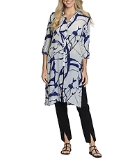 APNY Woven Printed V-Neck 3/4 Sleeve Button Down Tunic
