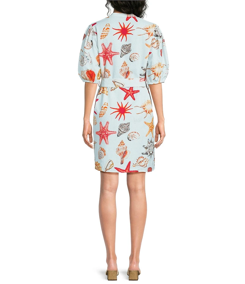 APNY Woven Printed V-Neck Elbow Length Sleeve Tunic Dress