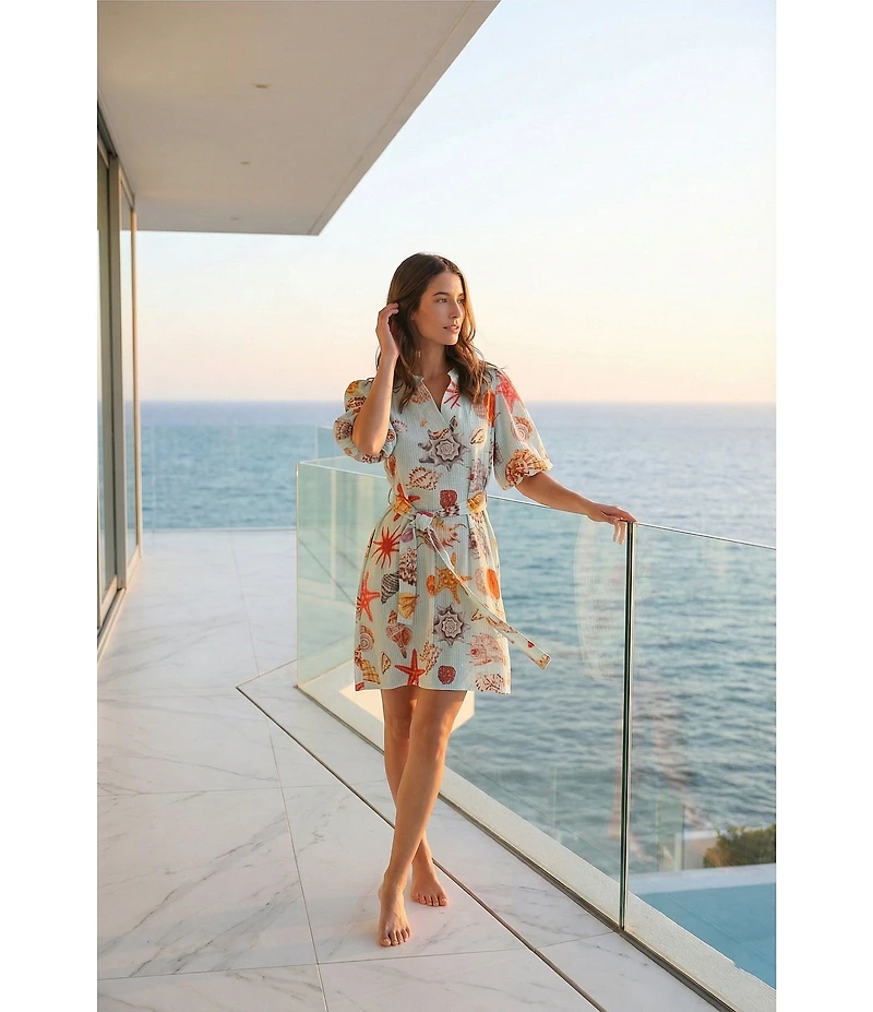 APNY Woven Printed V-Neck Elbow Length Sleeve Tunic Dress