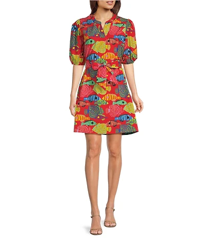 APNY Woven Printed V-Neck Elbow Length Sleeve Tunic Top