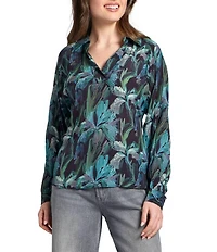APNY Woven Printed V-Neck Long Sleeve Blouse