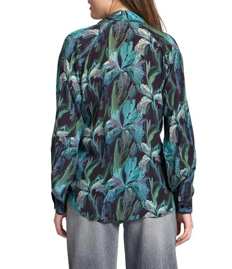 APNY Woven Printed V-Neck Long Sleeve Blouse