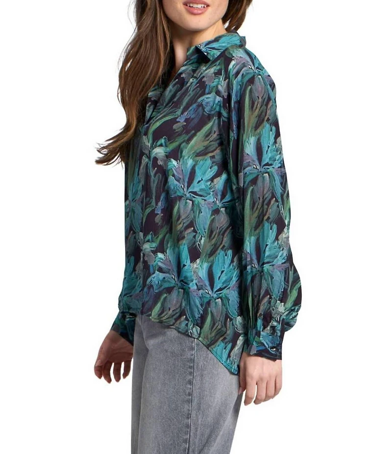 APNY Woven Printed V-Neck Long Sleeve Blouse