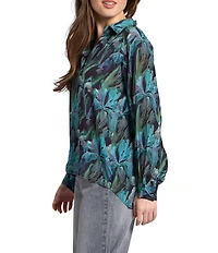 APNY Woven Printed V-Neck Long Sleeve Blouse