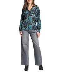 APNY Woven Printed V-Neck Long Sleeve Blouse