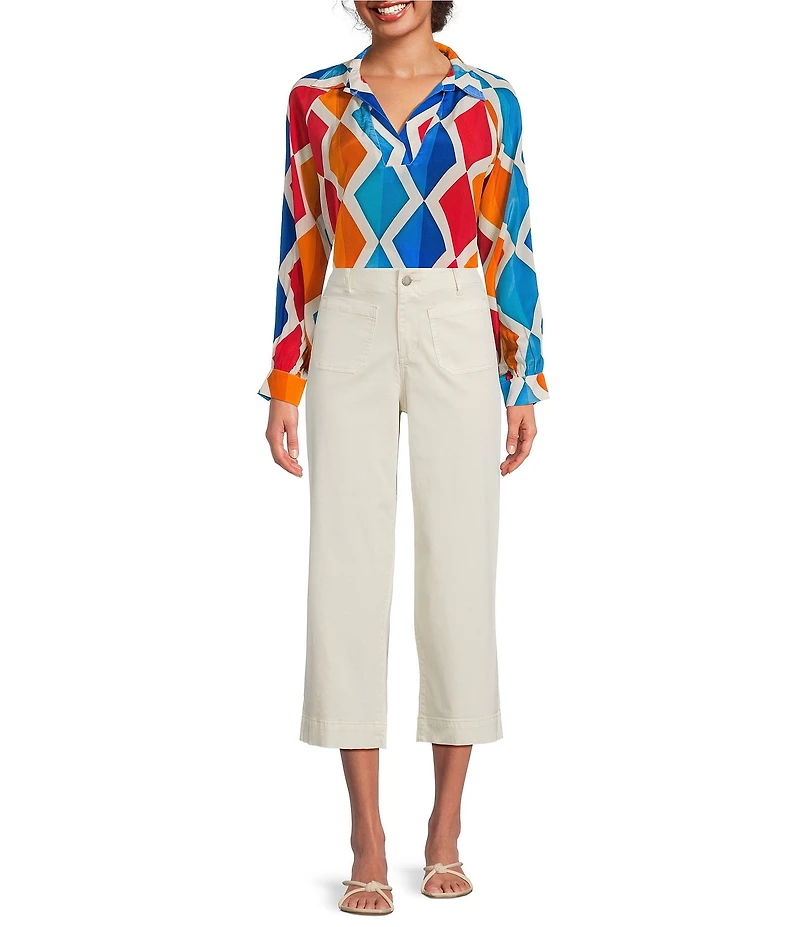 APNY Woven Printed V-Neck Long Sleeve Blouse