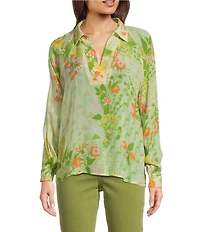 APNY Woven Floral Printed V-Neck Long Sleeve Blouse