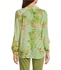 APNY Woven Floral Printed V-Neck Long Sleeve Blouse