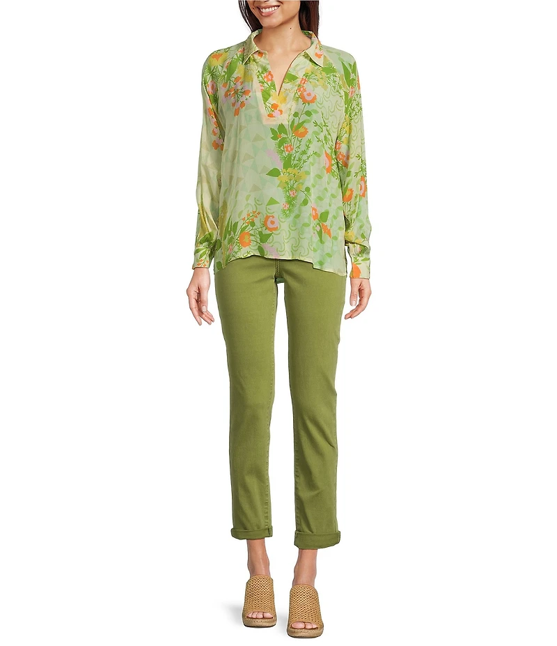 APNY Woven Floral Printed V-Neck Long Sleeve Blouse