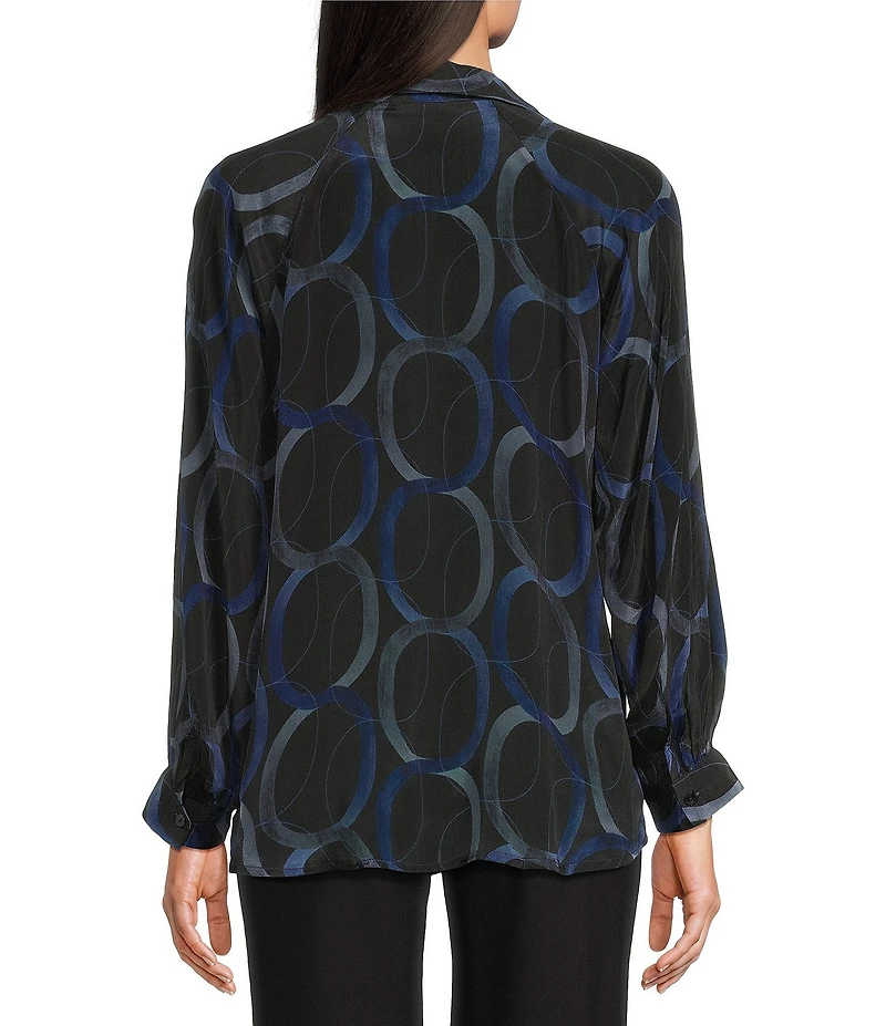 APNY Woven Printed V-Neck Long Sleeve Blouse