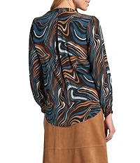 APNY Woven Printed V-Neck Long Sleeve Tassel Tie Top