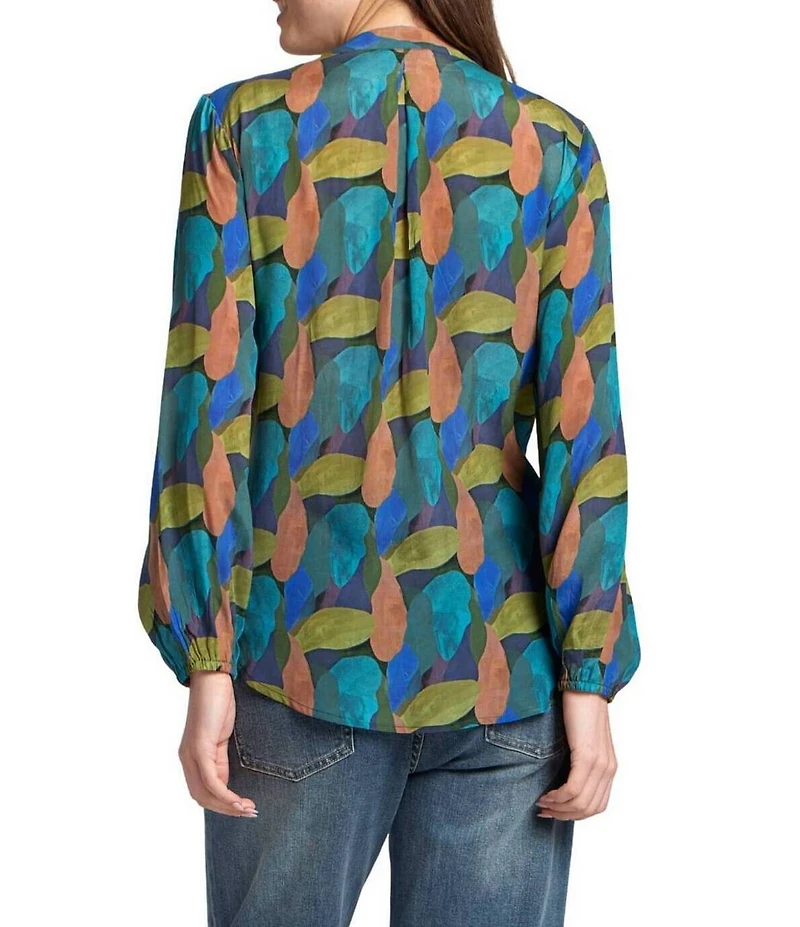 APNY Woven Printed V-Neck Long Sleeve Tassel Top