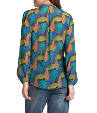 APNY Woven Printed V-Neck Long Sleeve Tassel Top