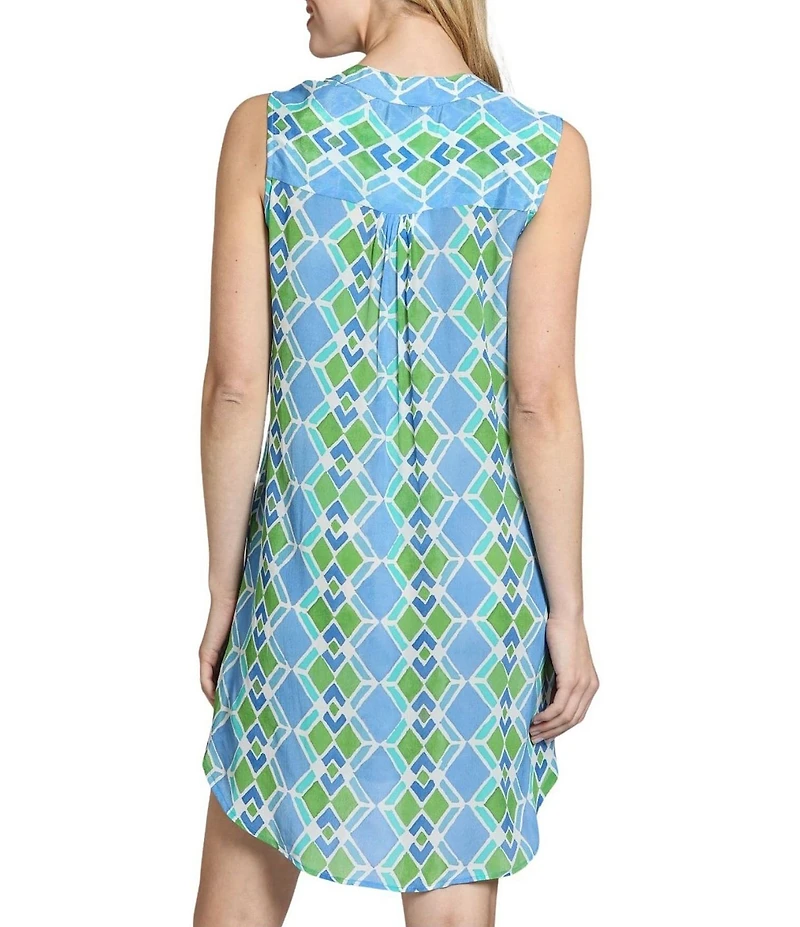 APNY Woven Printed V-Neck Sleeveless Button Front Dress