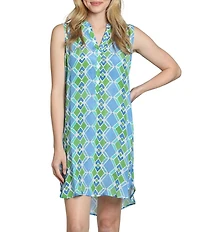 APNY Woven Printed V-Neck Sleeveless Button Front Dress