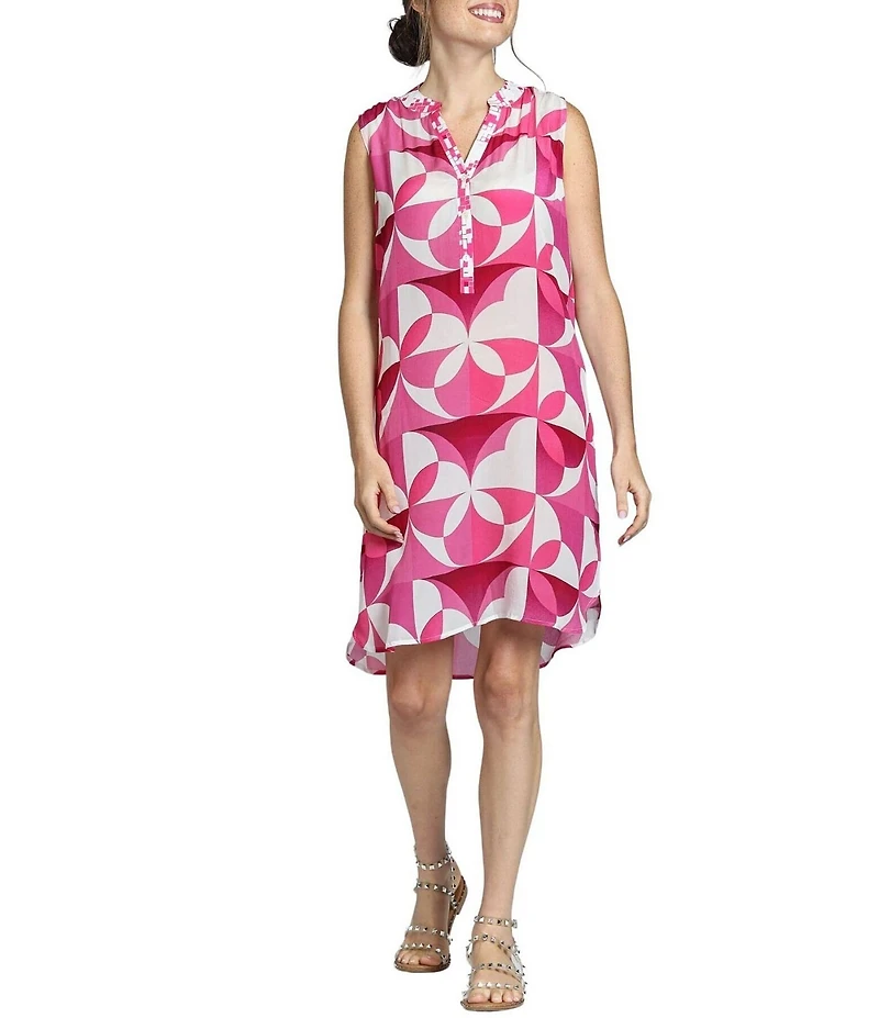 APNY Woven Printed V-Neck Sleeveless Sheath Dress