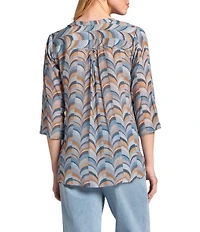 APNY Woven Printed V-Neck Tassel 3/4 Sleeve Top