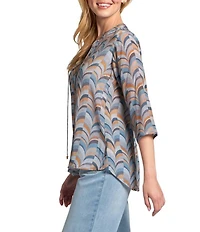 APNY Woven Printed V-Neck Tassel 3/4 Sleeve Top