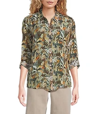 APNY Woven Spread Collar Long Sleeve Button Down Blouse