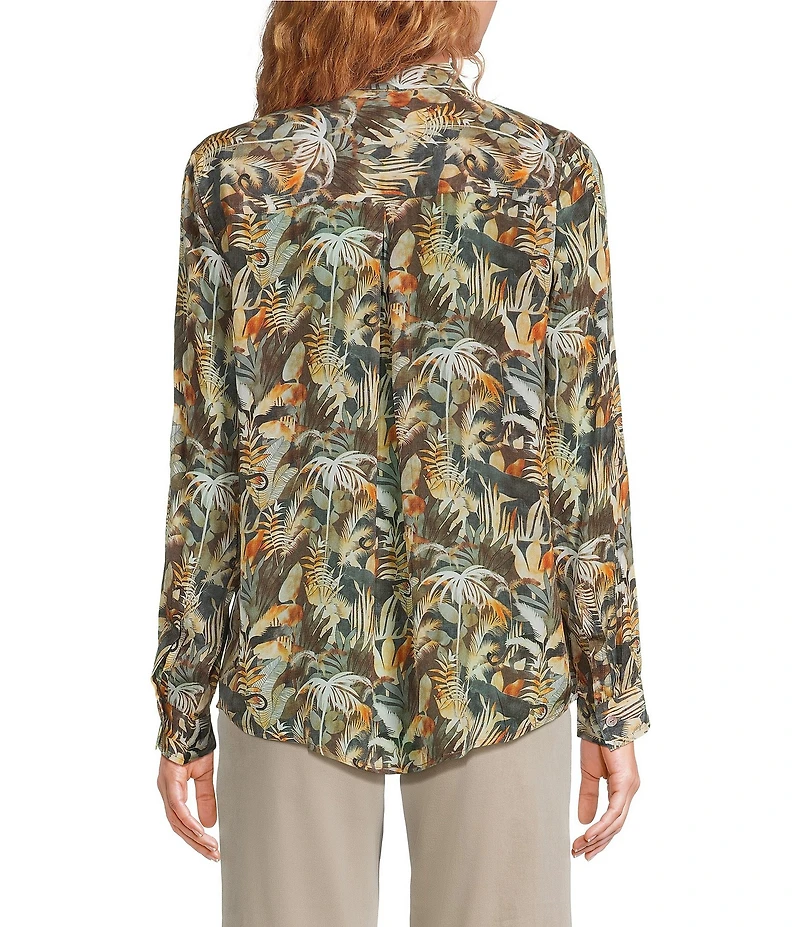 APNY Woven Spread Collar Long Sleeve Button Down Blouse