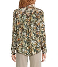 APNY Woven Spread Collar Long Sleeve Button Down Blouse