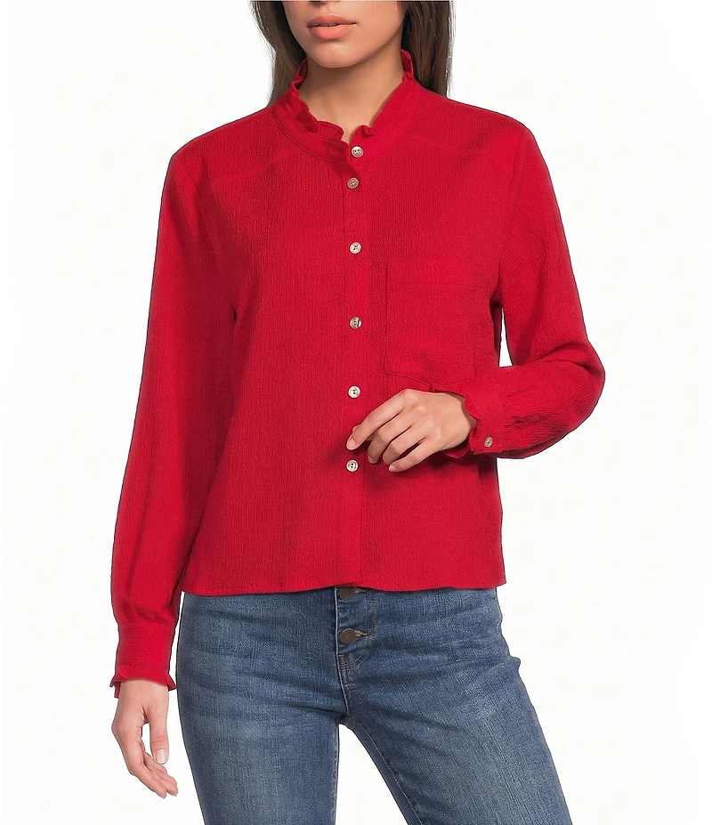 APNY Woven Spread Collar Long Sleeve Shirt